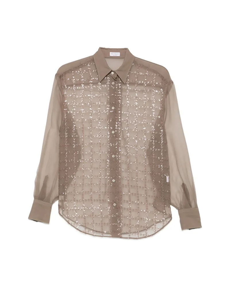 Brunello Cucinelli Sequin-embellished Semi-sheer Shirt Brown