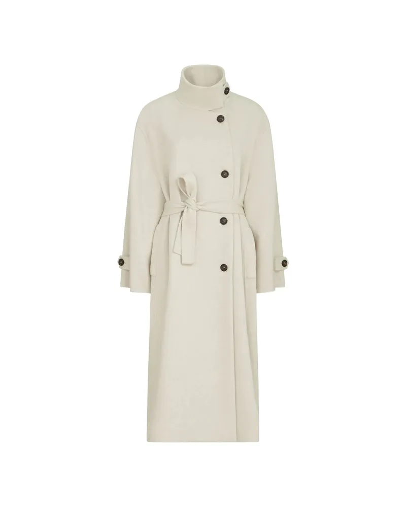 Brunello Cucinelli Hand-crafted Coat In Cashmere-beaver Double Cloth With Belt And Monili Neutrals
