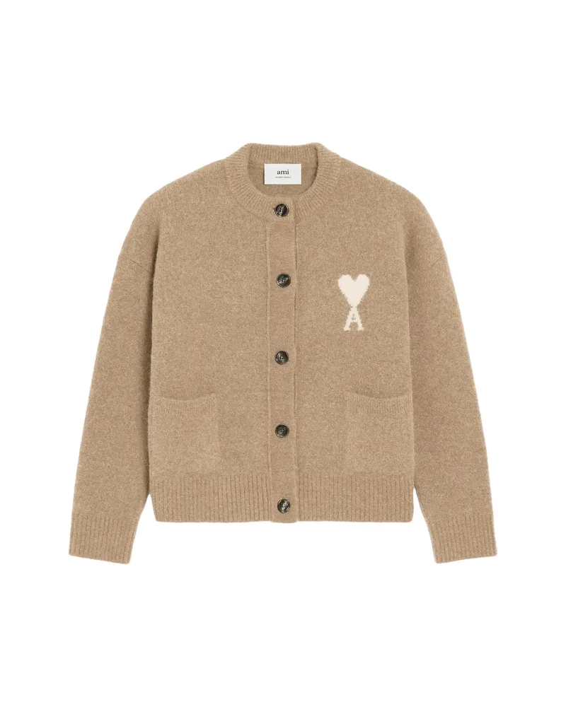 AMI Paris Ami De Coeur Knitted Cardigan Neutrals