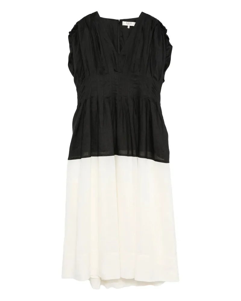 Sea Pleated V-neck Mini Dress Black