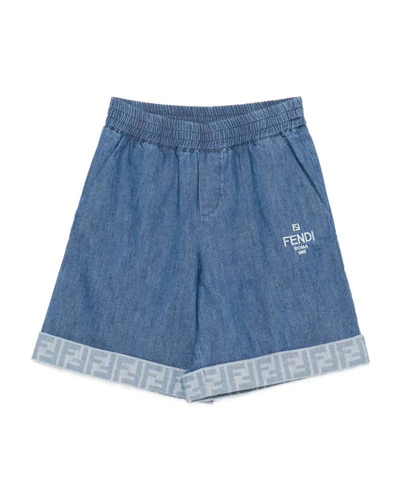 Fendi Embroidered-logo Denim Shorts Blue