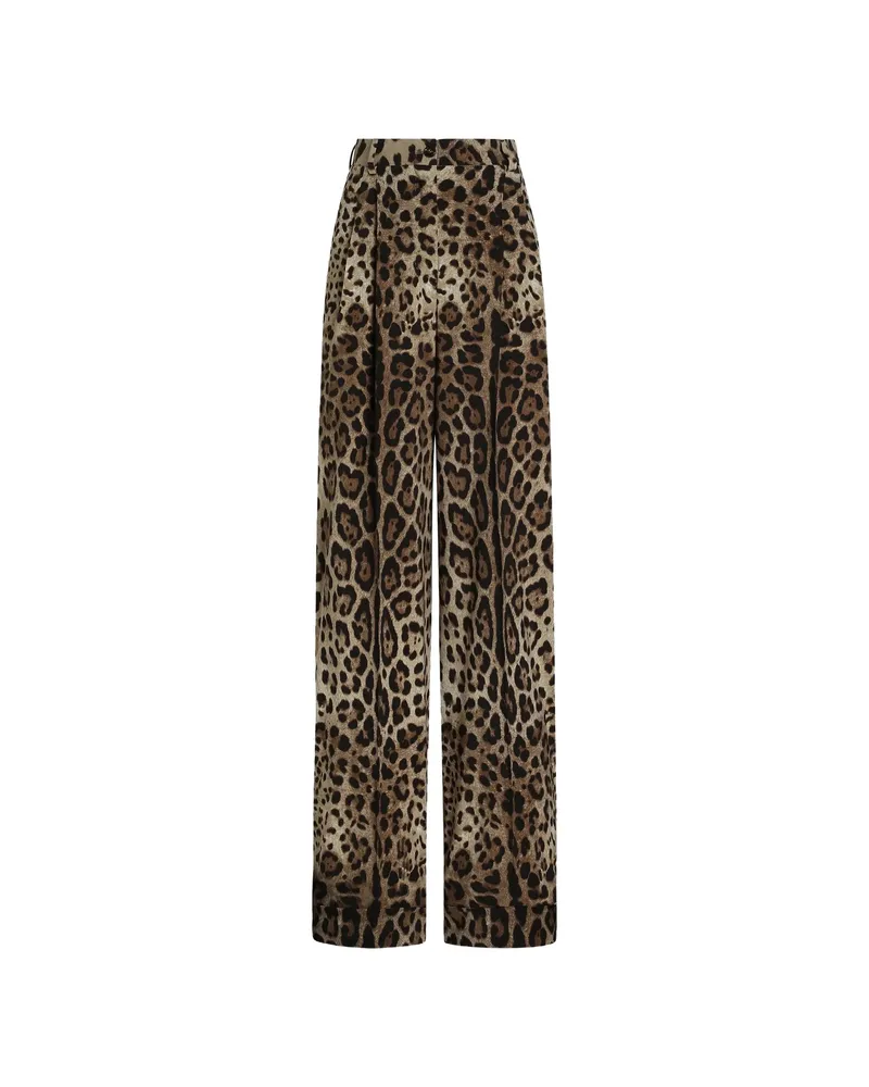 Dolce & Gabbana Leo-print Wool Trousers Neutrals