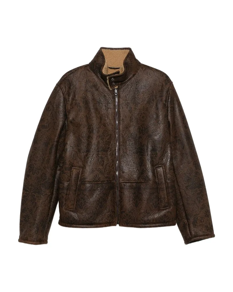 Etro Floral-pattern Leather Jacket Brown