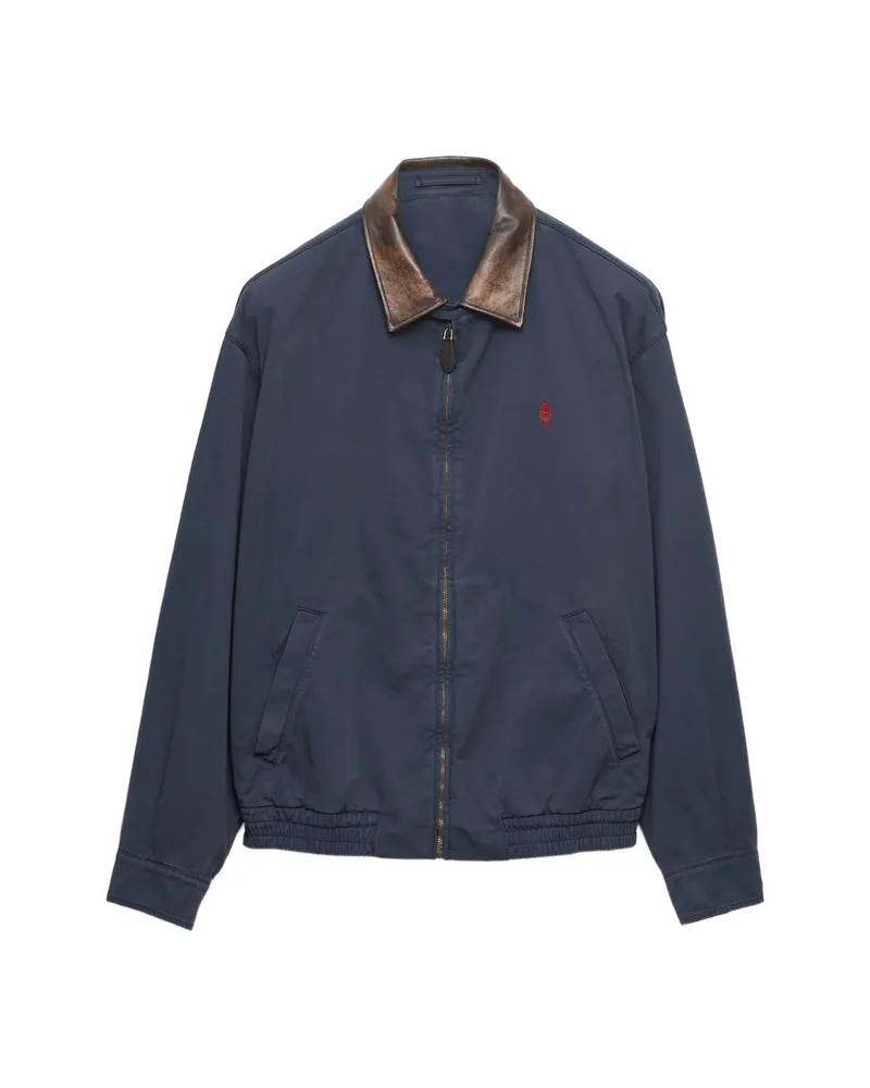 Prada Cotton Jacket With Leather Details Blue
