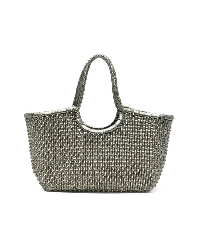 Dragon Diffusion Nantucket Cactus Woven Leather Tote Bag Silver