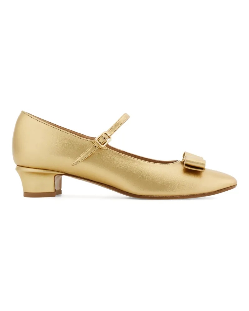 Ferragamo 30mm Mary Jane Vara Bow Pumps Gold
