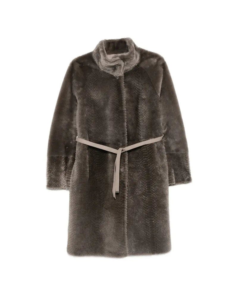 SUPREMA X Eraldo Belted Snake-effect Coat Grey