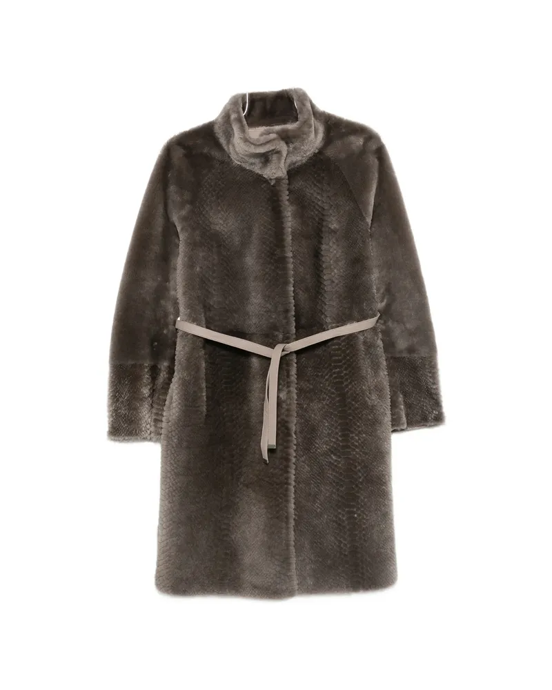 SUPREMA X Eraldo Belted Snake-effect Coat Grey