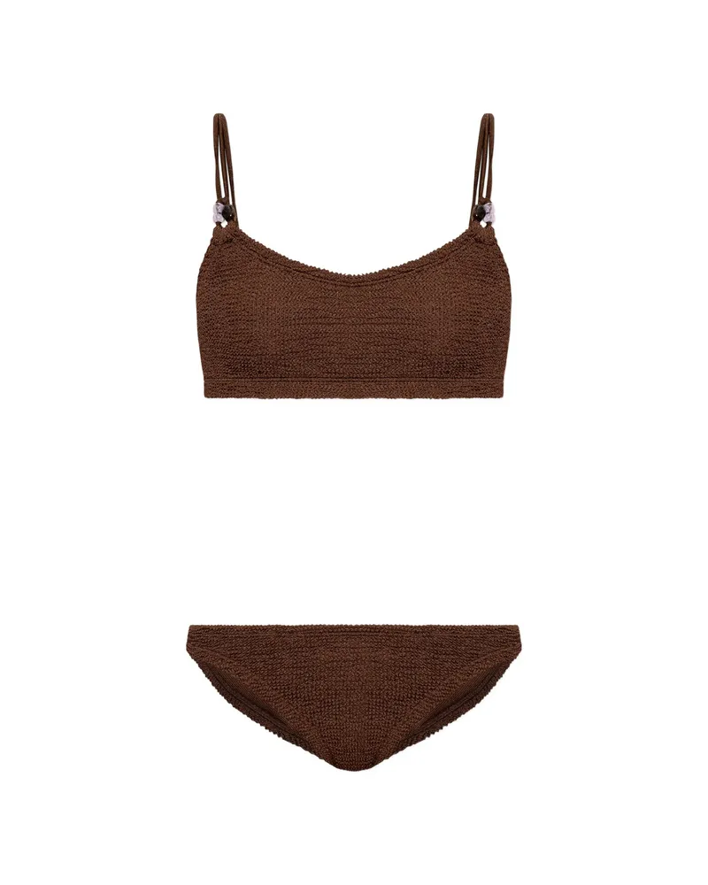 Hunza G Cassie Beaded Crinkle Bikini Brown