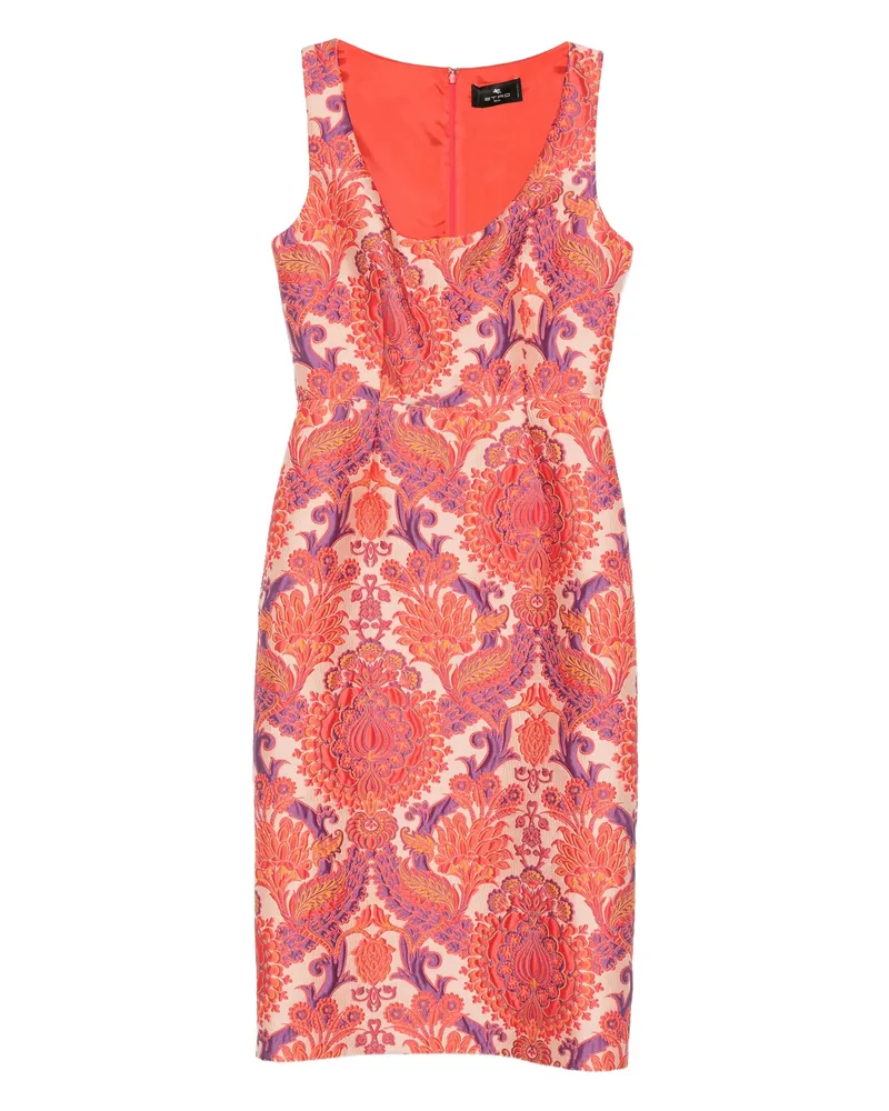 Etro Floral-brocade Sleeveless Dress Orange