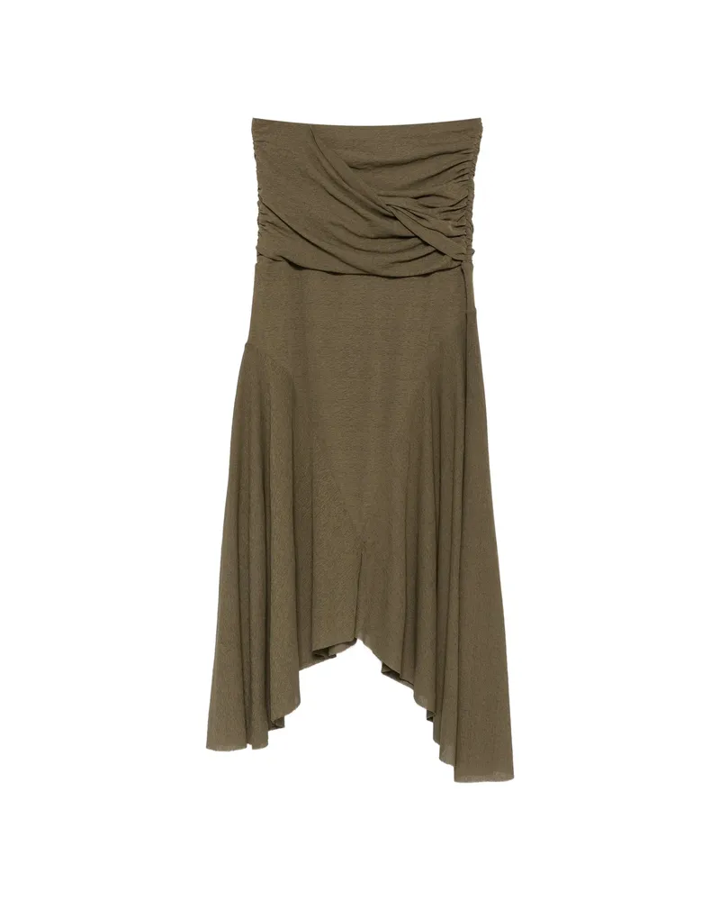 Ganni Ruched Asymmetric-hem Asymmetric Skirt Green