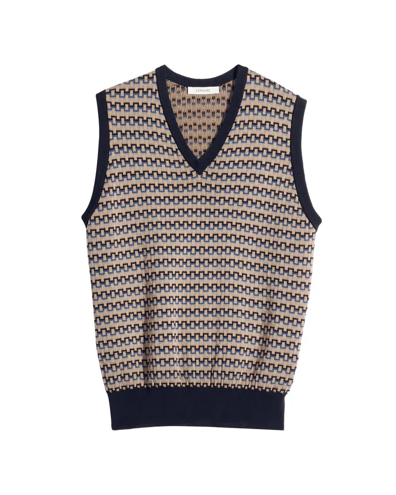 Christophe Lemaire Patterned V-neck Vest Neutrals