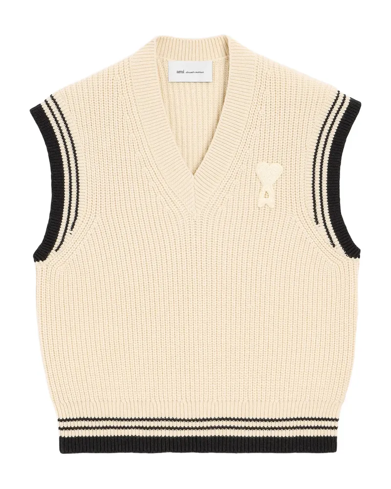 AMI Paris Ami De Coeur V-neck Sleeveless Top Neutrals