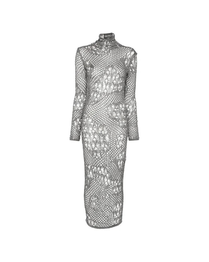 Dondup Open-knit Long-sleeved Midi Dress Silver