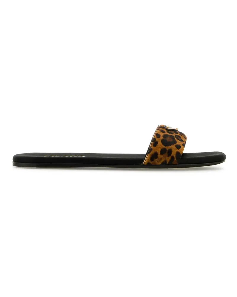 Prada Animal-print Leather Sandals Brown