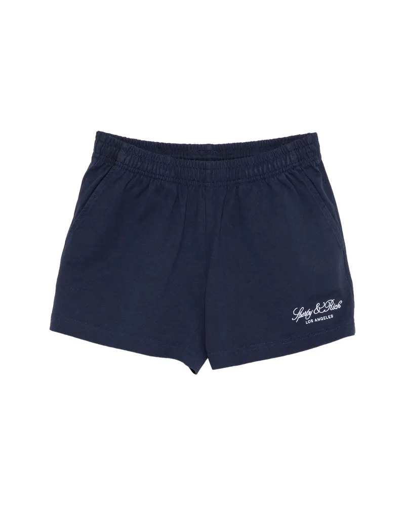 SPORTY & RICH Logo-embroidered Drawstring Shorts Blue