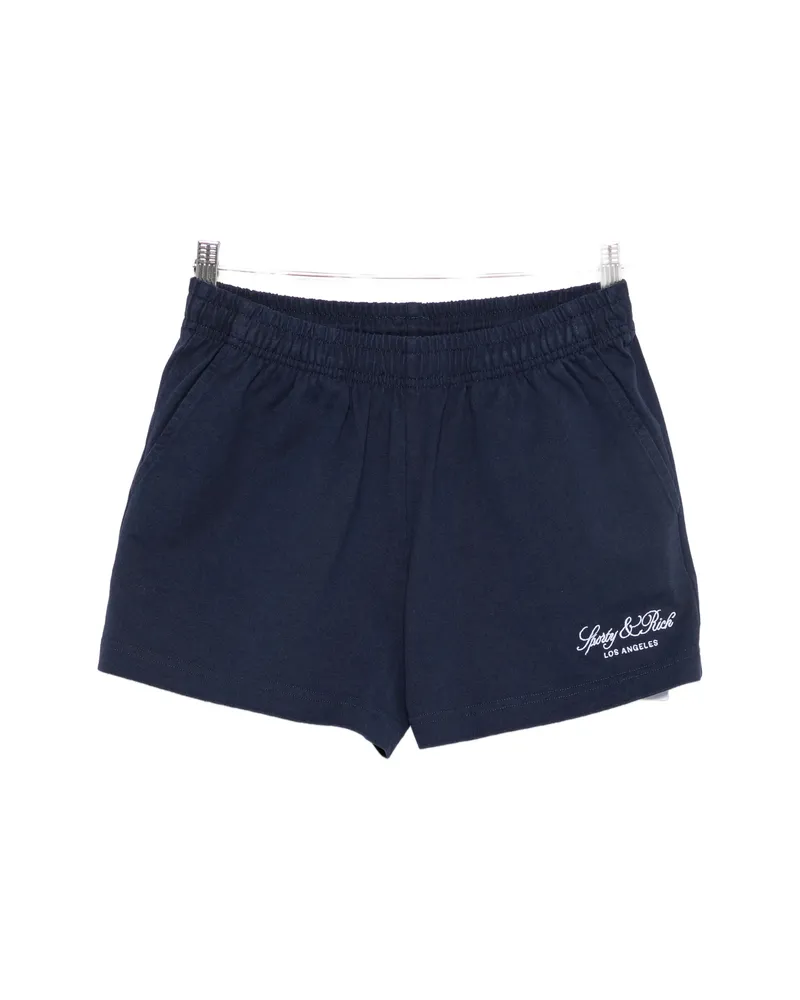 SPORTY & RICH Logo-embroidered Drawstring Shorts Blue