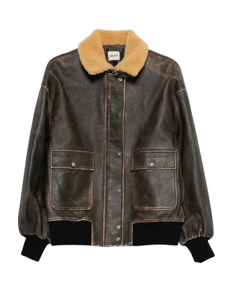 KHAITE Sandor Fur Collar Pocket Jacket Brown