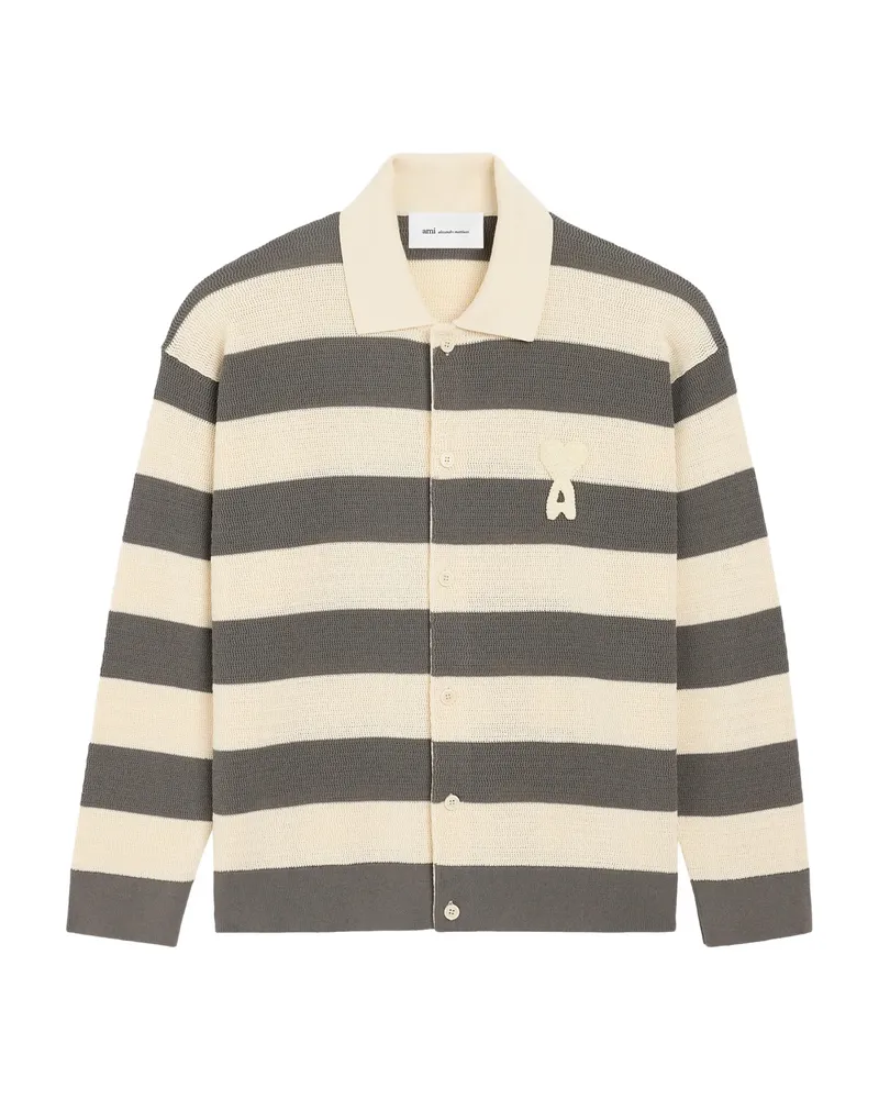 AMI Paris Ami De Coeur Heart Patch Cardigan Neutrals