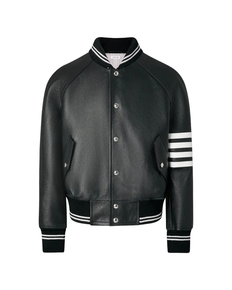 Thom Browne Leather 4-Bar Oversized Blouson Jacket Black