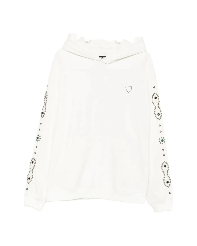 HTC Hollywood Trading Company Moustache Stud-embellished Crystal-embellished Hoodie White