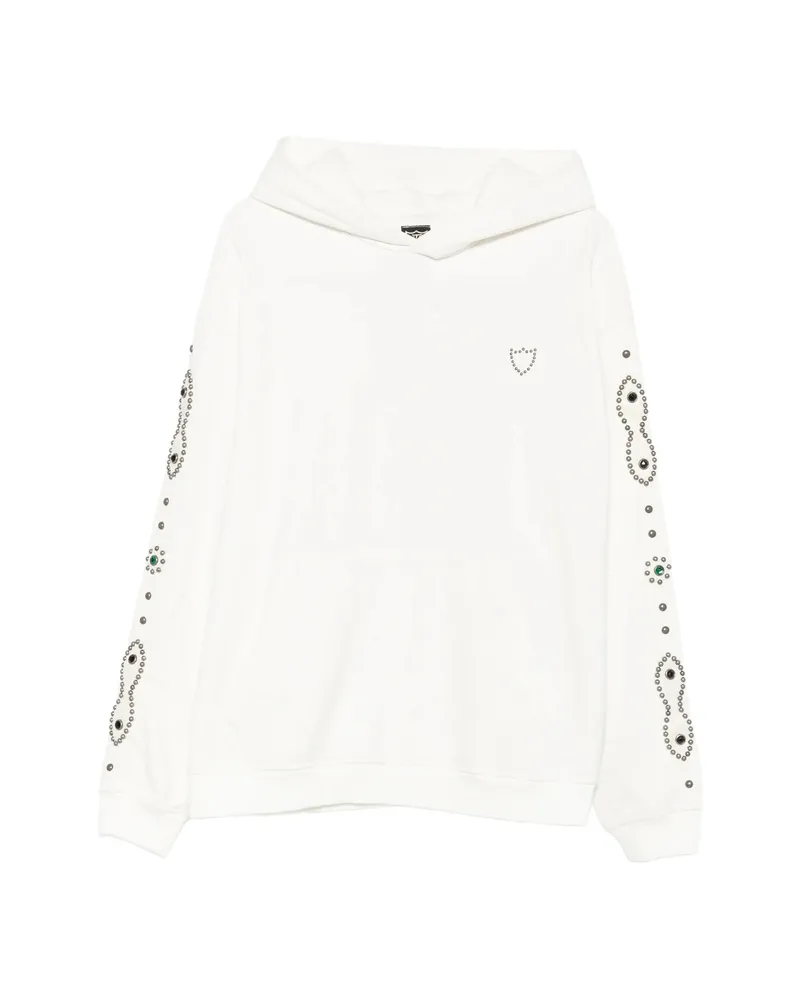 HTC Hollywood Trading Company Moustache Stud-embellished Crystal-embellished Hoodie White