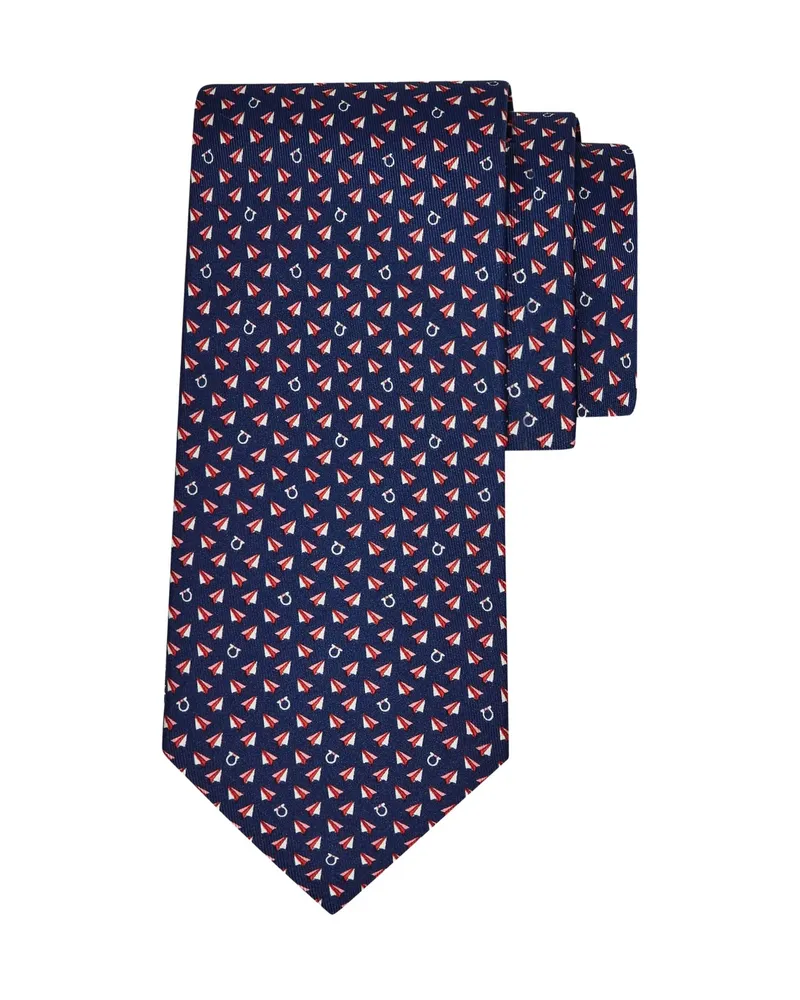 Ferragamo Print Silk Tie Blue