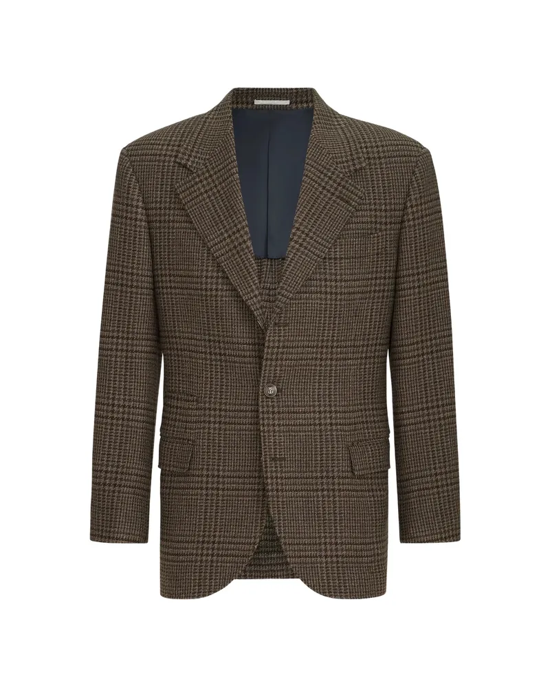 Brunello Cucinelli Cashmere Prince Of Wales Tailor Blazer Brown