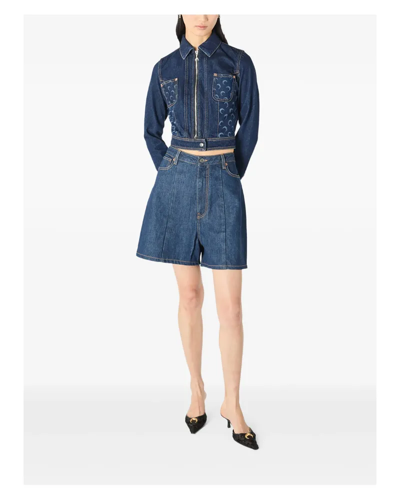 Marine Serre Panelled Denim Shorts Blue