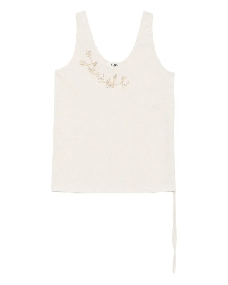 Fendi Embellished Tank Top Neutrals