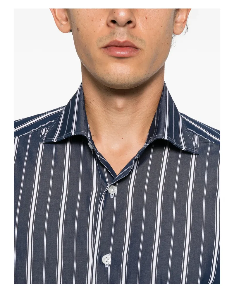BARBA Vertical-stripe Shirt Blue