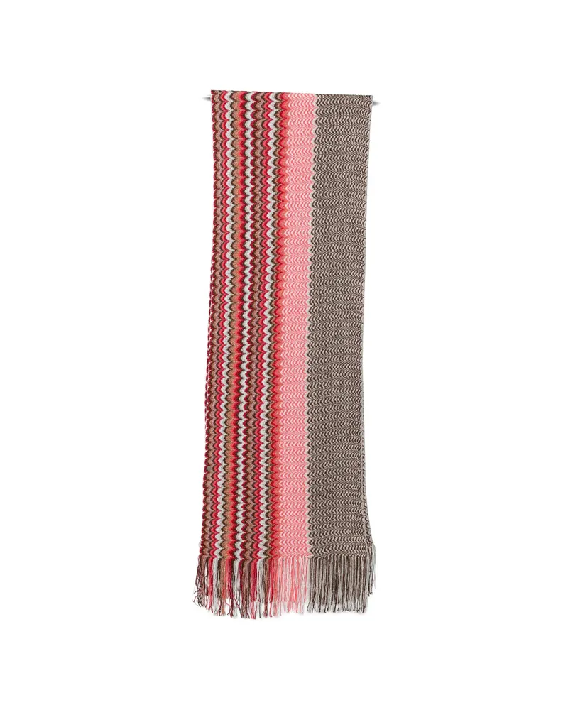 Missoni Zigzag-pattern Fringed Scarf Pink