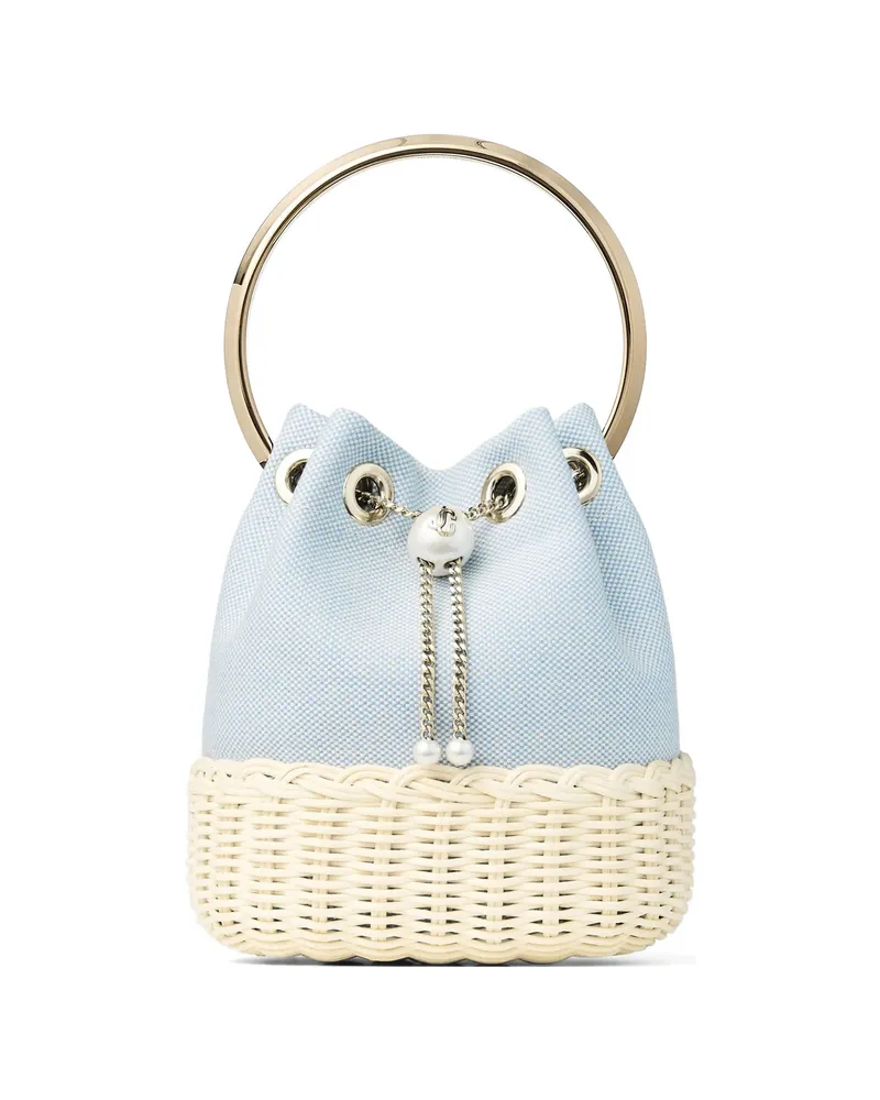 Jimmy Choo Wicker Handle Bucket Bag Blue