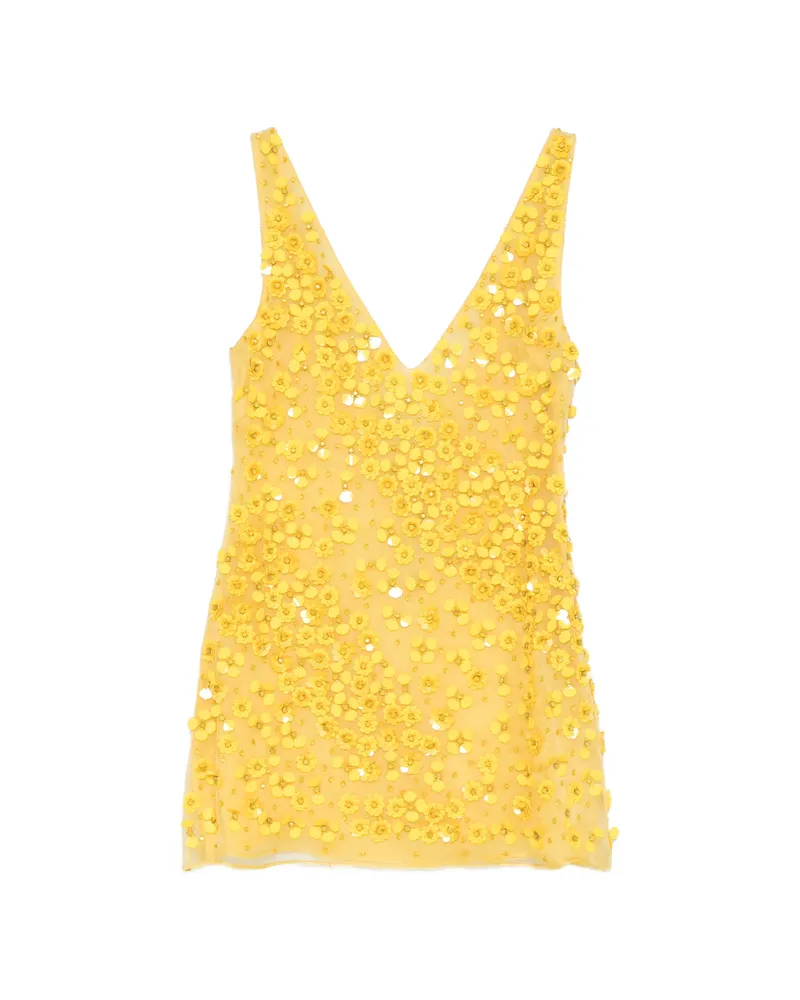 Cult Gaia Flower V-neck Mini Dress Yellow