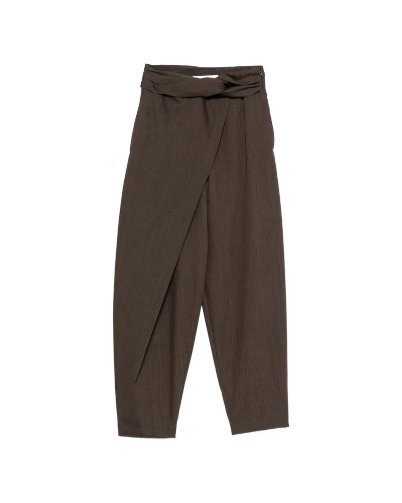 Róhe Wrap-style Twist-detail Trousers Brown