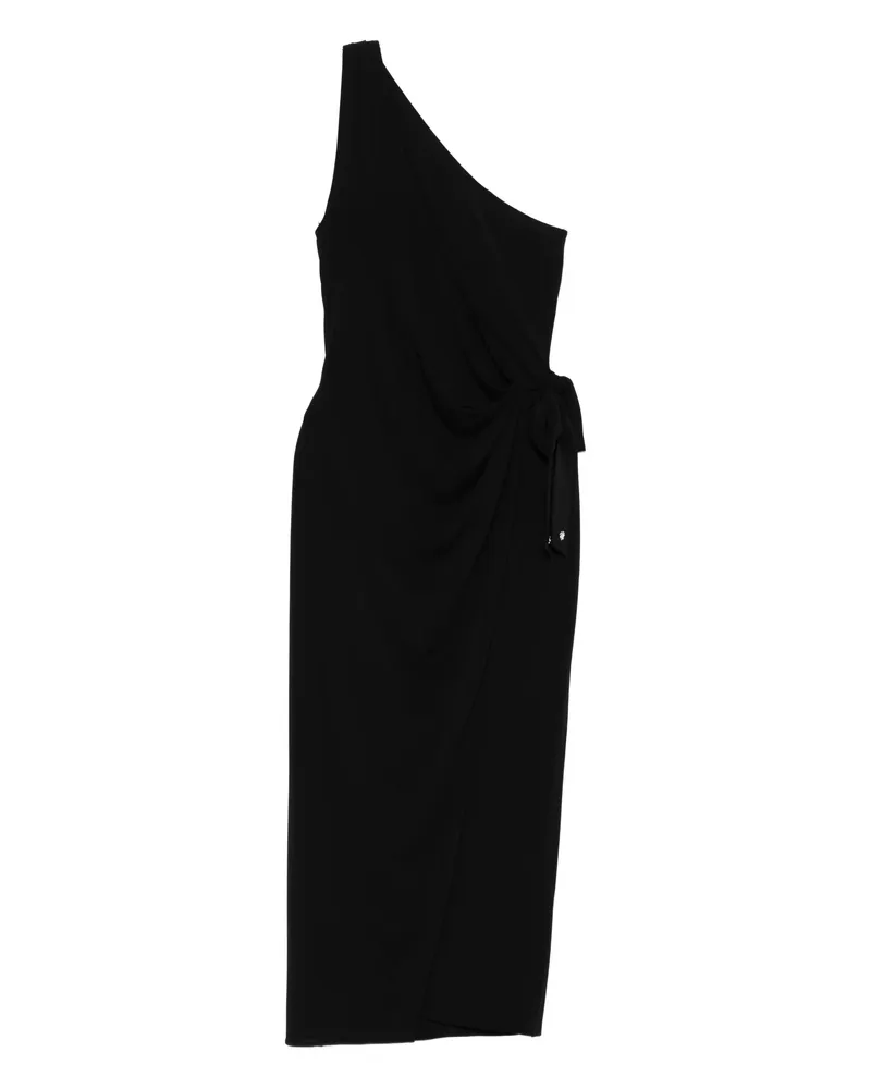 Amiri One-shoulder Wrap Midi Dress Black