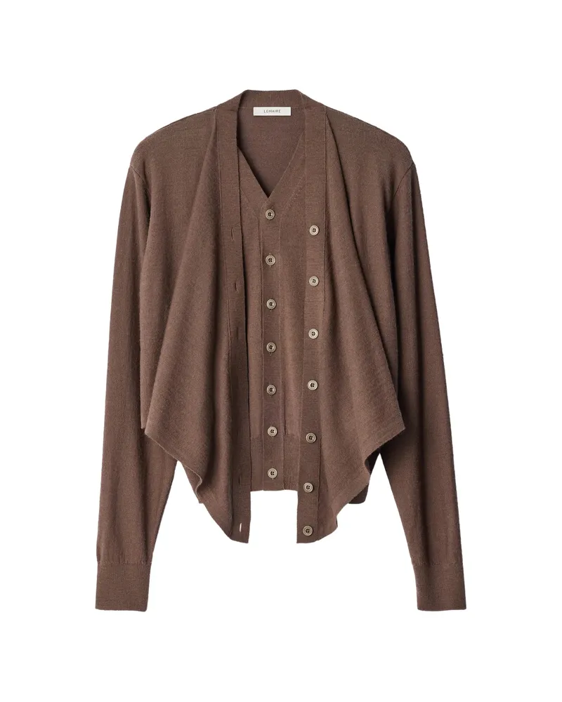 Christophe Lemaire Trompe-l'ail Cardigan In Merino Wool Blend Brown