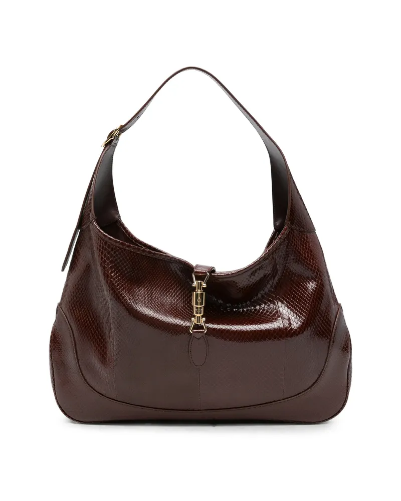 Gucci Jackie Lizard-effect Shoulder Bag Brown
