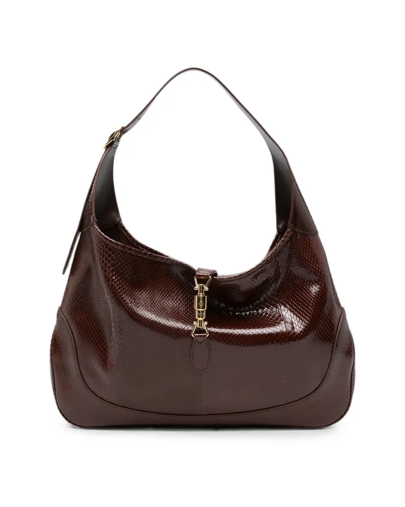 Gucci Jackie Lizard-effect Shoulder Bag Brown