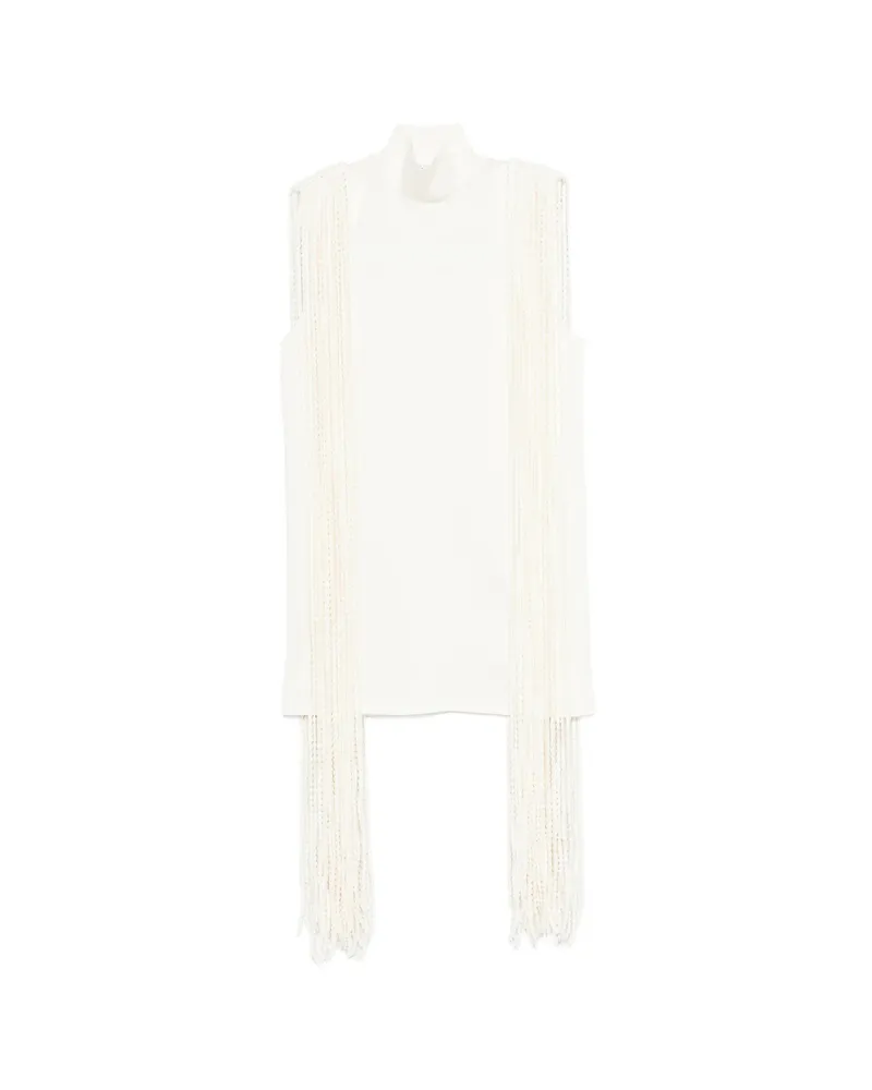 Alaïa Fringe Shift Mini Dress Neutrals