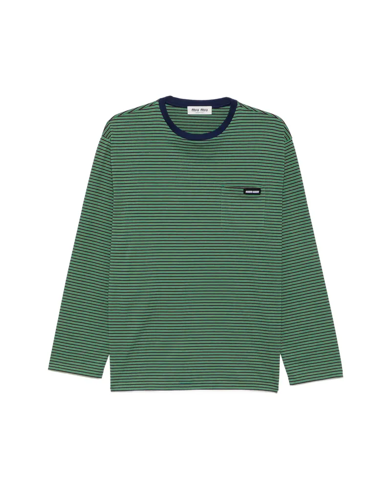 Miu Miu Striped-pattern Logo-patch T-shirt Green