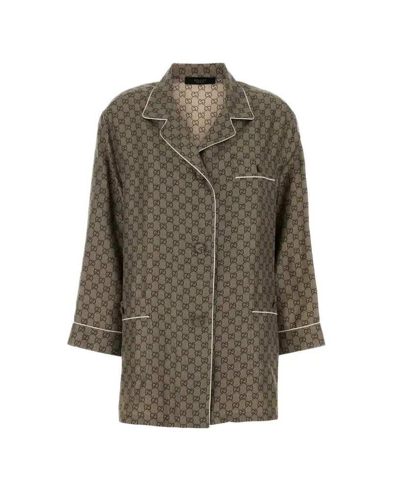 Gucci GG Print Silk Shirt Neutrals