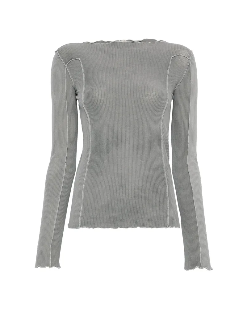 Baserange Omato Ribbed-knit Boat-neck Top Grey
