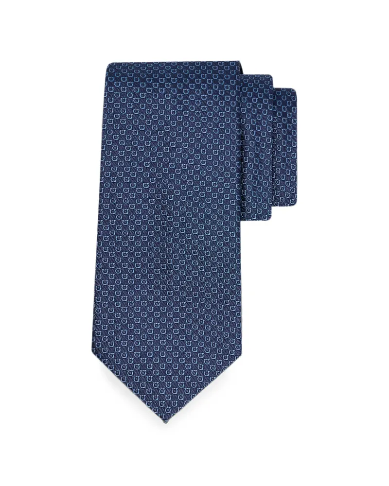 Ferragamo Micro Gancini Print Silk Jacquard Tie Blue