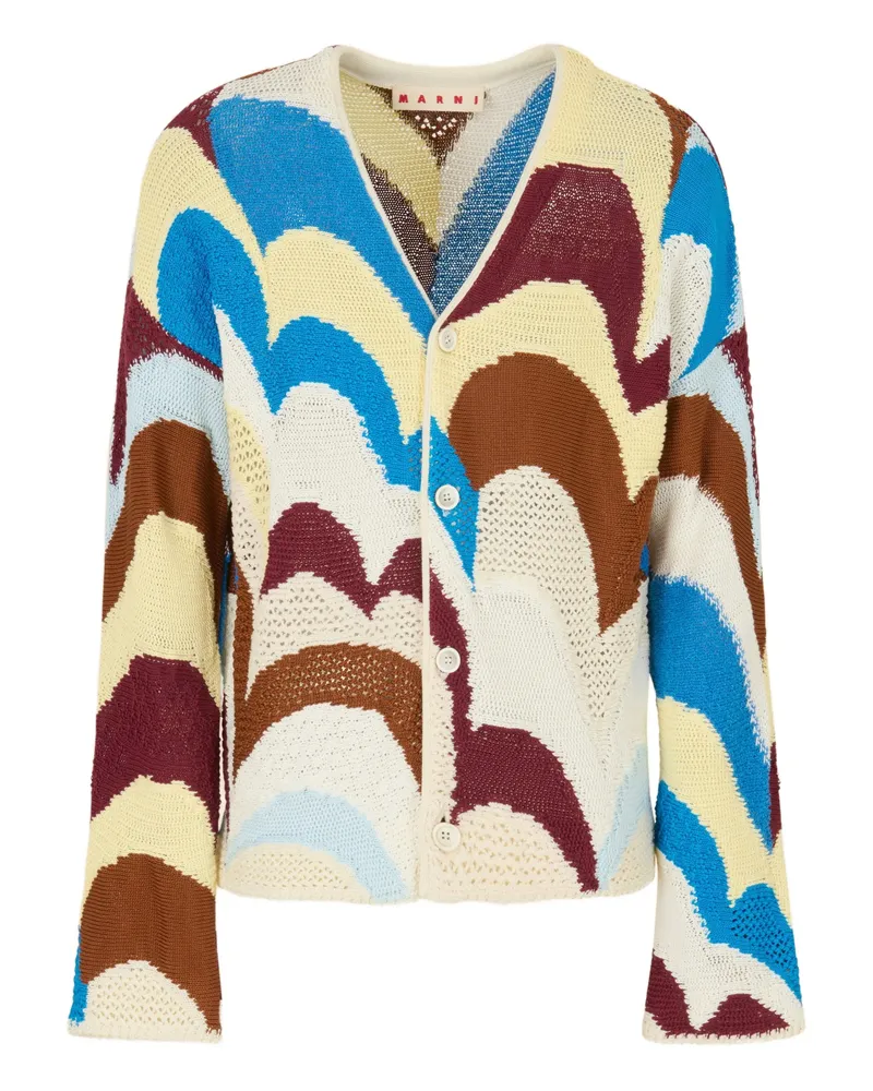 Marni Patterned Knitted Cardigan Blue