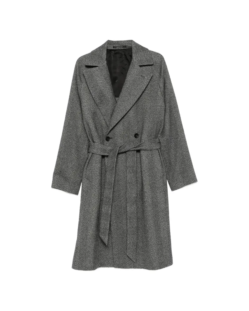 Tagliatore Herringbone-pattern Belted Coat Grey