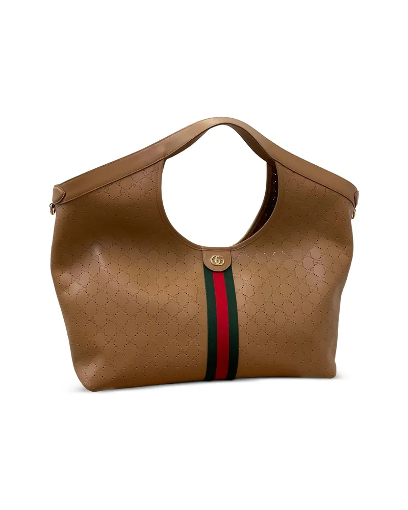 Gucci Giglio Perforated Calf Leather Shoulder Bag Neutrals