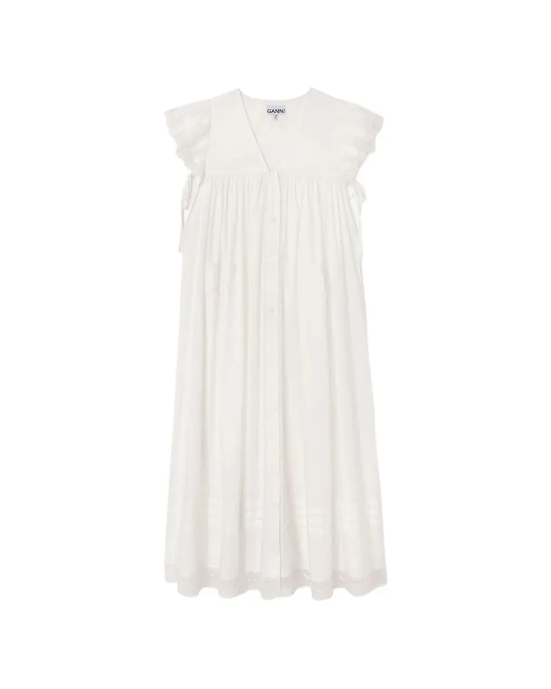 Ganni Lace-trim Ruffled Dress White