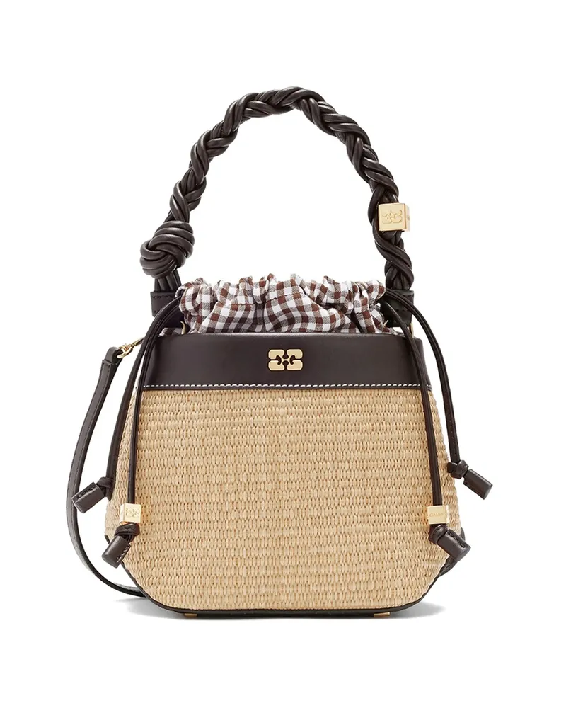 Ganni Bou Raffia Bucket Bag Neutrals