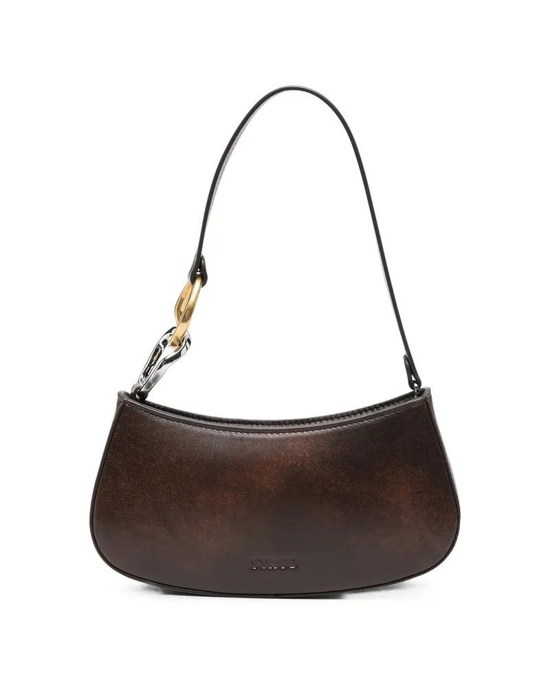 STAUD Ollie Interlocking-link Leather Shoulder Bag Brown